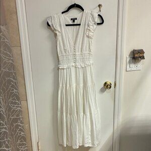 Express White V-Neck Ruffled Sleeve Tiered Maxi Dress Sz XS